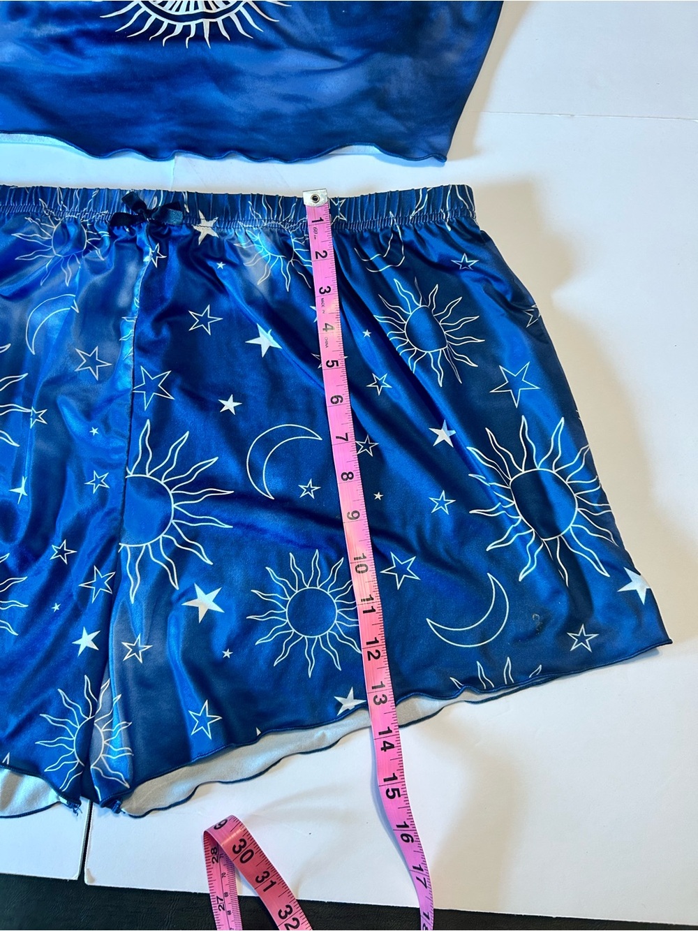 Satin Sun & Moon Navy Blue Cami and Shorts Sleep Set - Picture 6 of 10
